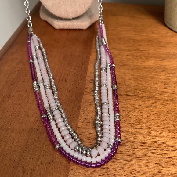 WHBM Long Chain Linked Necklace with Multi Color  Cut Beads - Picture 2 of 14